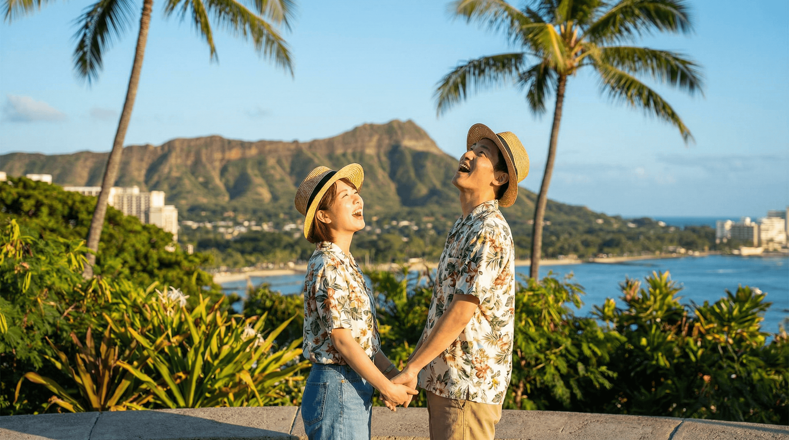 初めてハワイを訪れたカップル